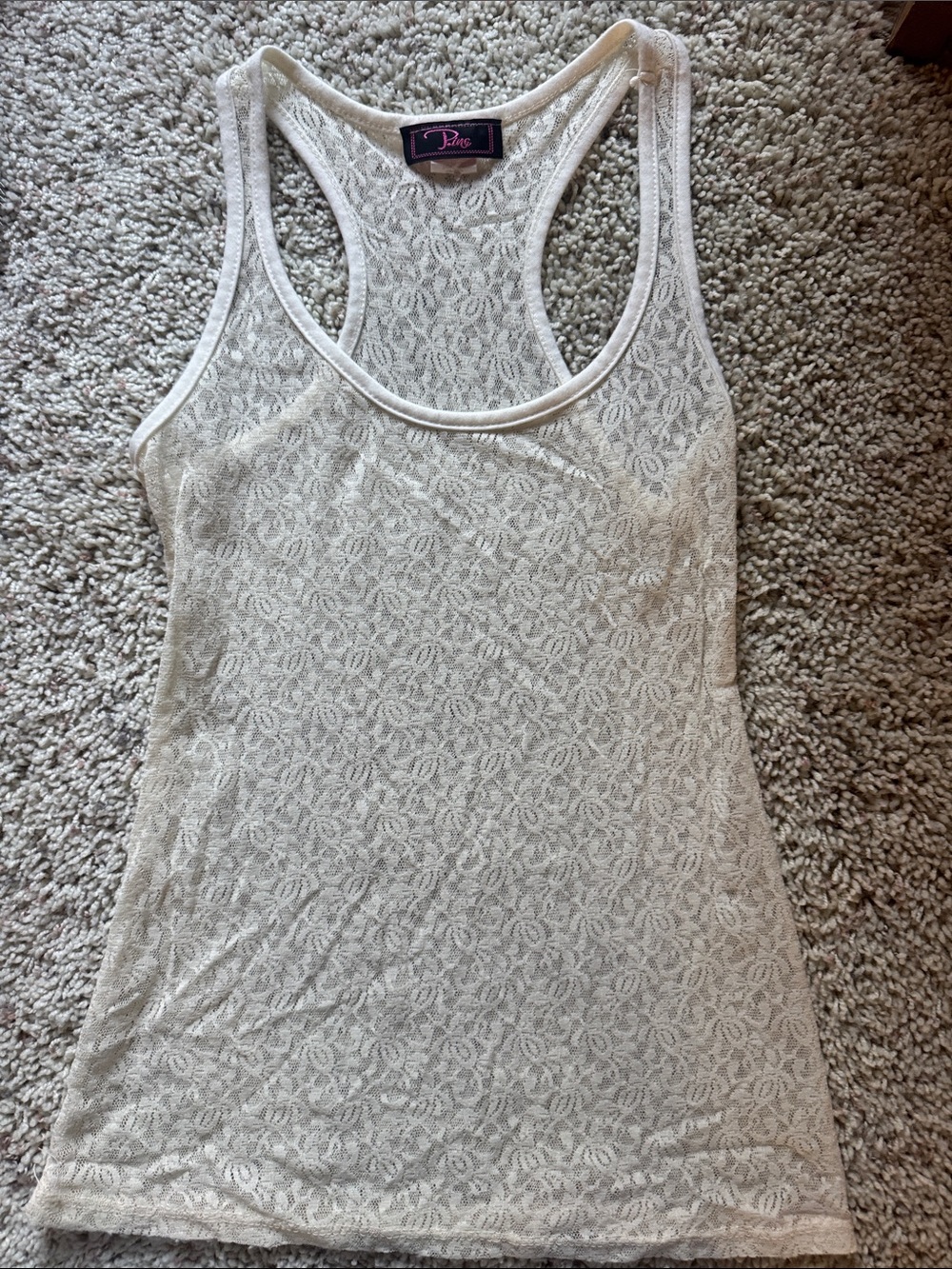 PINK Victoria's Secret Cream Lace Racerback Tank Top
